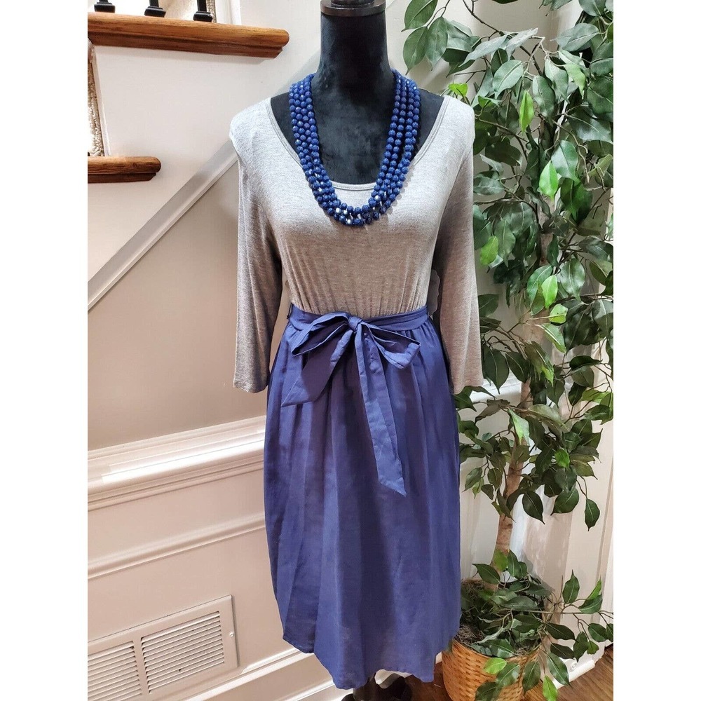 Tinley Women Blue & Gray Rayon Round Neck Long Sleeve Knee Length Dress Size S